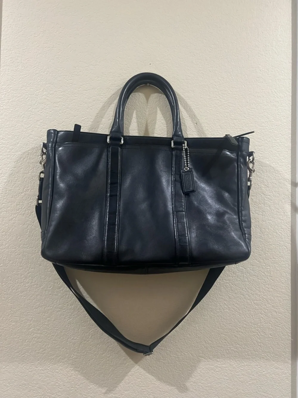 Coach Perry Black Leather messenger Men’s Briefcase Tote Professional Carryall